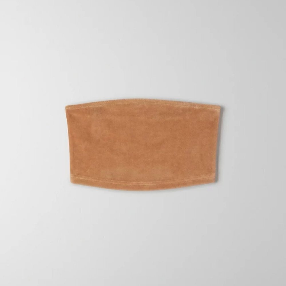 Aritzia Kiera Tube Top Size L Velour Strapless‎ Cropped Bandeau Shirt Disco